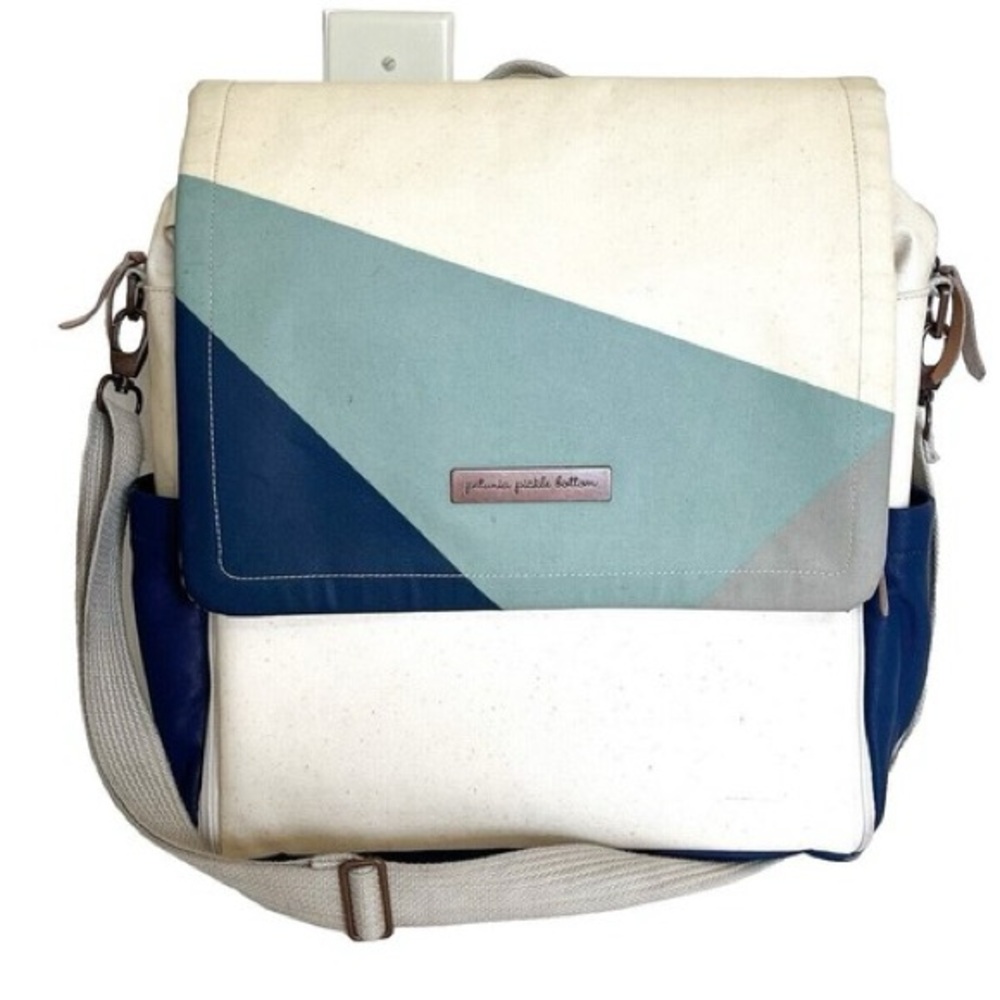 Petunia Pickle Bottom Blue and Cream Diaper Bag